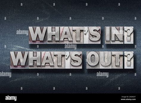 Whats In And Out Questions Made From Metallic Letterpress On Dark Jeans