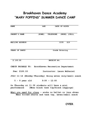 Fillable Online Mary Poppins Summer Camp What Brookhaven Fax