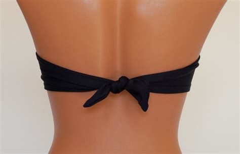 Black Scalloped Tie Back Bandeau Bikini Top Full Coverage Etsy