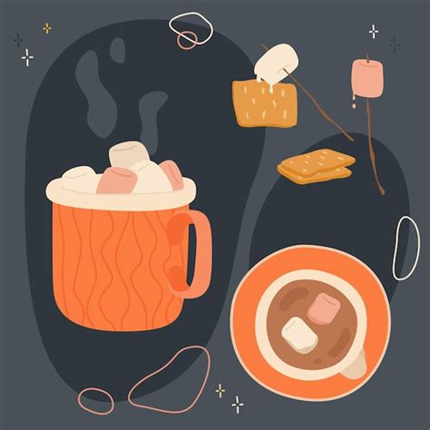 Premium Vector Cute Hand Drawn Cacao And Marshmallow Set