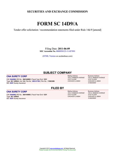 Fillable Online CNA SURETY CORP Form Accession Number Fax Email Print