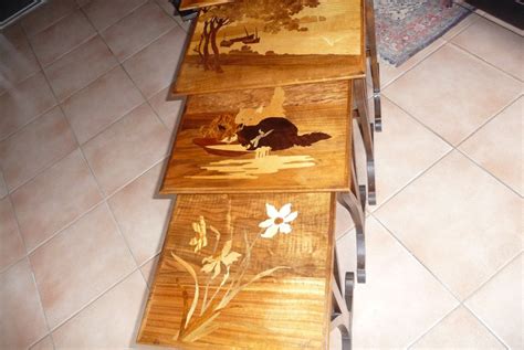 Proantic Emile Gallé Series Of Nesting Tables In Marquetry Circa 1