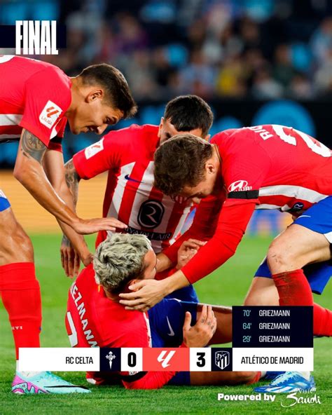 Summary and goals of Celta de Vigo 0 3 Atlético de Madrid in LaLiga