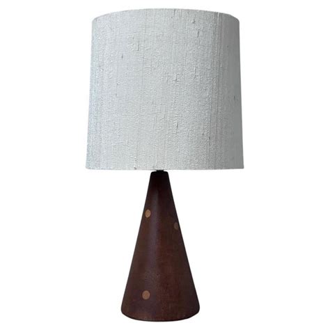 Danish Mid Century Modern Table Lamp In Teak And Elm Tree With A Shade Of Silk For Sale At 1stdibs