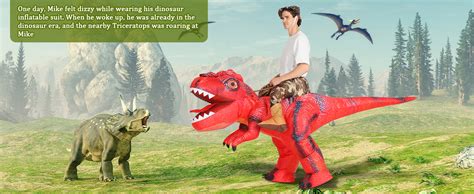 Amazon COMIN Disfraz Inflable De Dinosaurio Rojo Para Montar En T