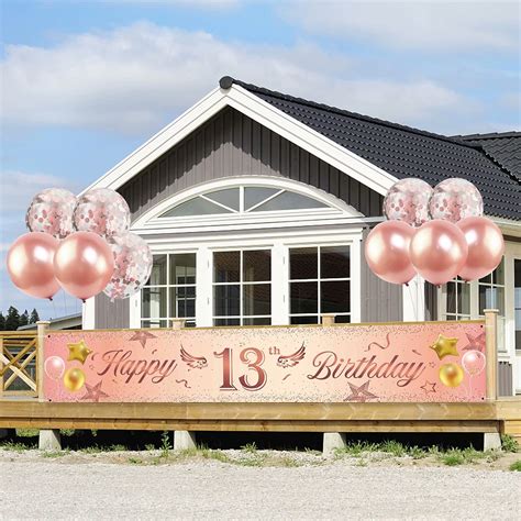 Buy KAINSY Happy 13th Birthday Banner, Rose Gold Large Fabric Happy Birthday Sign Backdrop ...