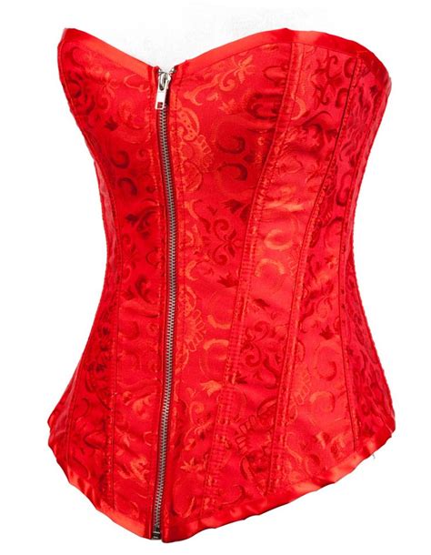 Fashion Red Jacquard Zipper Overbust Christms Corset N10877