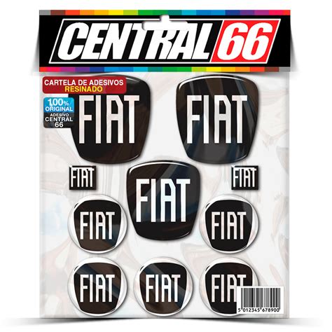 Kit 10 Adesivos Emblema Fiat Preto Black Punto Resinado M2 Central 66