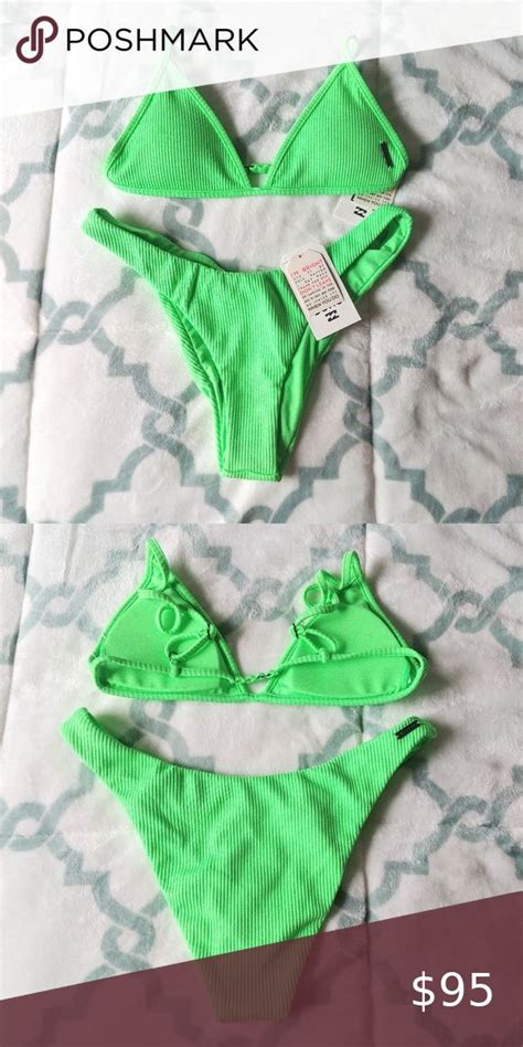 Billabong Neon Green Lime Triangle Bikini Set Triangle Bikini Set