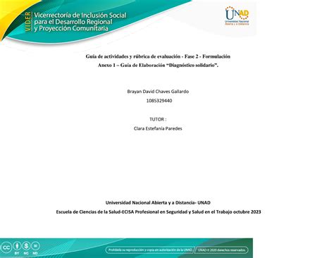 Anexo 1 Guía de Elaboración Diagnóstico solidario Guía de