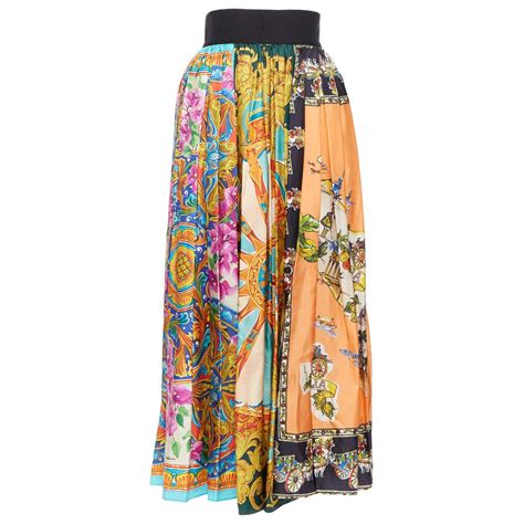 Dolce Gabbana Printed Silk Mixed Archive Majolica Print Pleated Midi