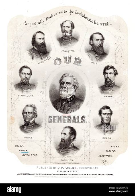 Our Generals March 1866 Civil War Portrait Sheet Music Confederate