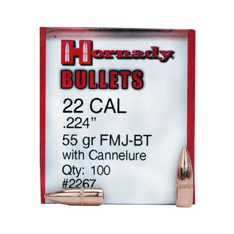 P 22 Cal 224 55gr Hornady FMJ BT Cannelure 100 S