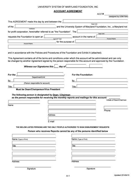 Fillable Online Usmf Account Agreement Form University System Of