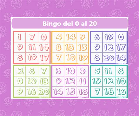 Bingo Del 0 Al 20 Cartones Para Imprimir