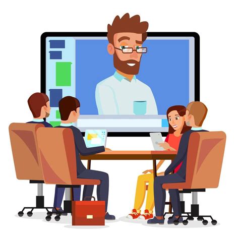 Online Video Conference Vector Man And Chat Director Communicates