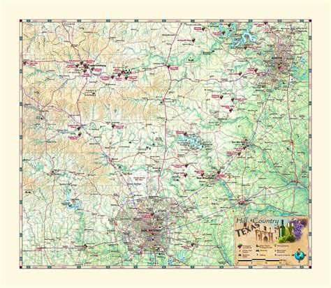 Texas Hill Country Wine Wall Map The Map Shop Texas Wine Country