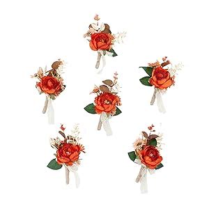 Amazon Ansofi Set Of Burnt Orange Boutonniere For Men For