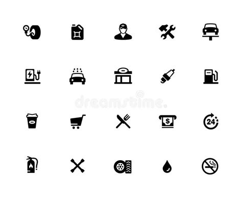 Gas Station Icons Pixels Icons White Series Stock Vector