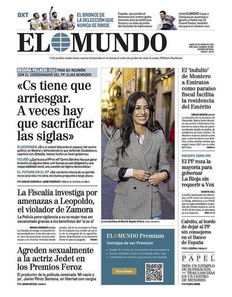 Front page of EL MUNDO for Monday, January 30, 2023 - Teller Report