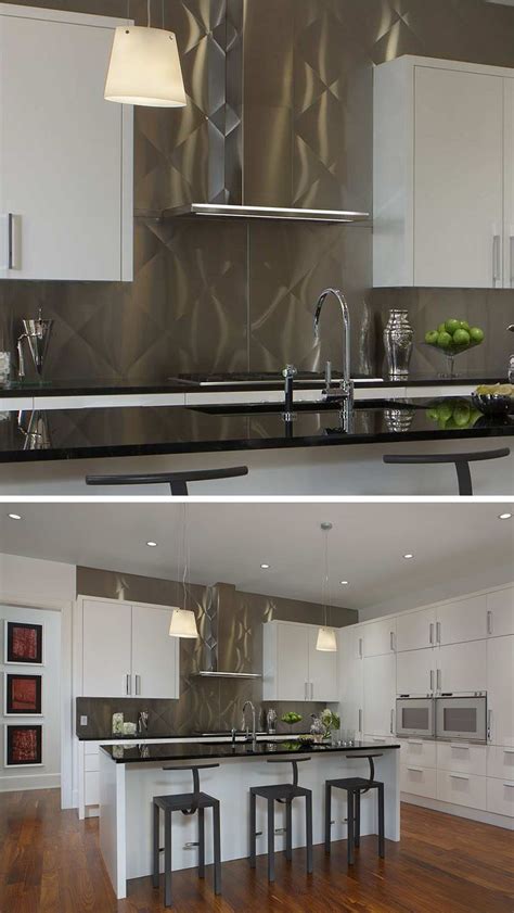 Kitchen Design Idea Stainless Steel Backsplash Stamped Panels Of