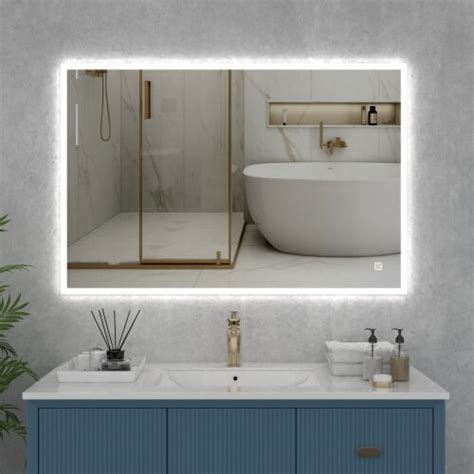 47.2x28 inch Rectangle LED Lighted Bathroom Mirror Bluetooth Speaker,3 ...