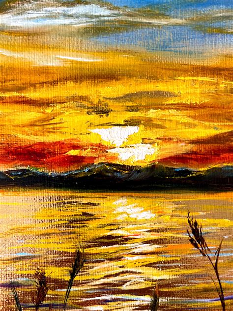 Sunset Painting Original Art Sunrise Painting Mountain Artwork Lake Oil ...