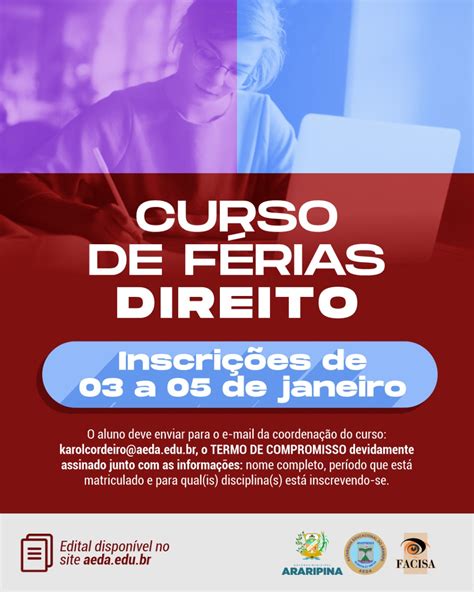 Confira o edital do Curso de Férias Direito AEDA