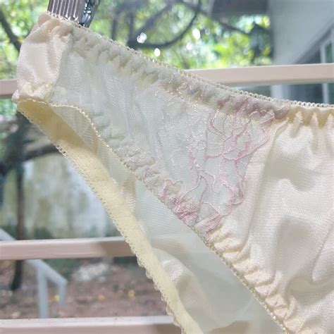 SILKY NYLON PANTY Sheer Yellow Bikini Sissy Lace VTG Brief Size L Hip