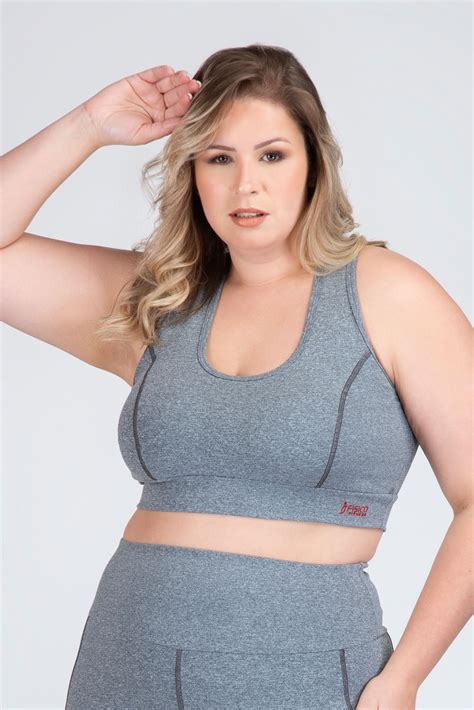 Top Plus Size Fitness Nadador Bojo Removível Alexia Mescla