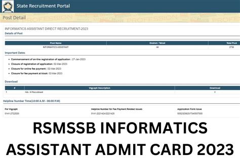 RSMSSB IA Admit Card 2023 Rajasthan Suchna Sahayak परवश पतर