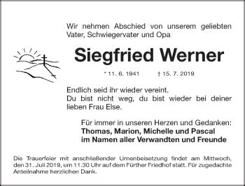 Traueranzeigen Von Siegfried Werner Trauer Nn De