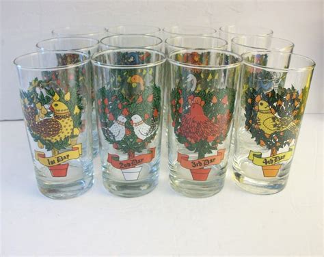 12 Days Of Christmas Drinking Glasses Complete Set Vintage 12 Ounce Holiday Glasses Brockway