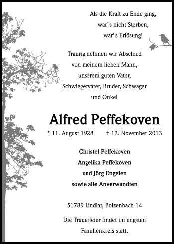 Traueranzeigen Von Alfred Peffekoven WirTrauern