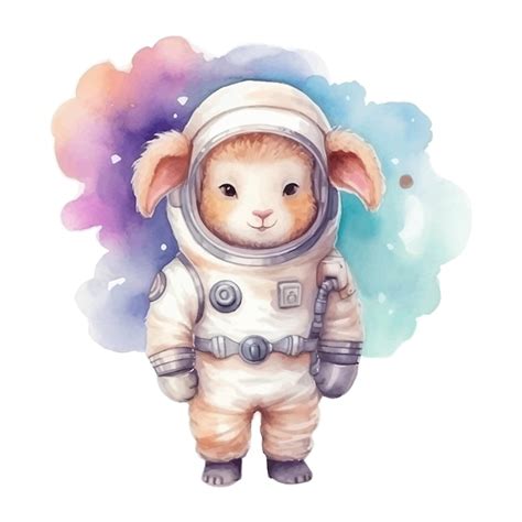 Desenho De Ovelha Astronauta Bonito No Estilo De Pintura Em Aquarela