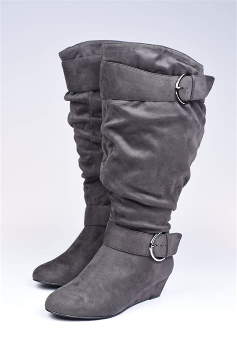 Grey Slouchy Buckle Boots Extra Wide Calf Curvy Boutique