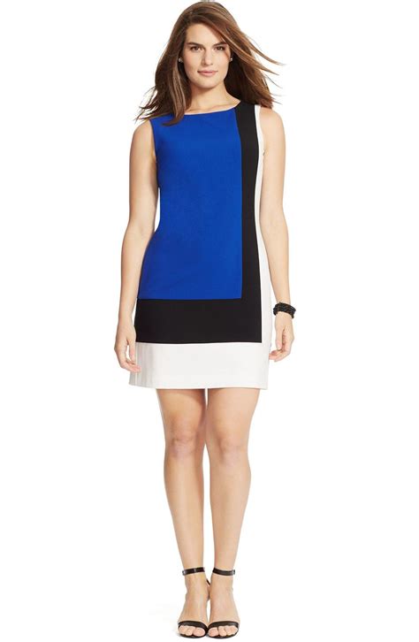 Lauren Ralph Lauren Colorblock Sleeveless Shift Dress Plus Size