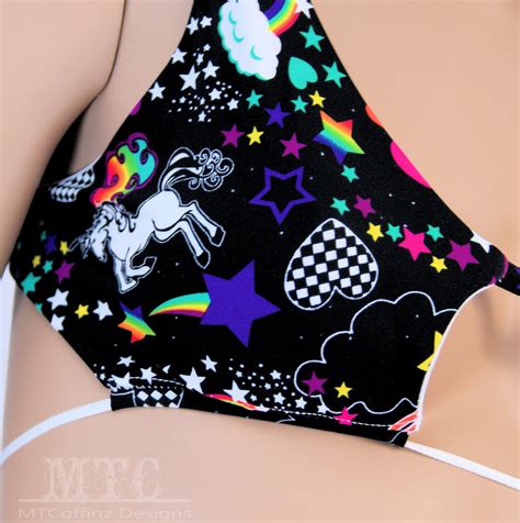 Rave Top Rainbow Unicorn Bikini Neon UV Reactive 80 S EDM Etsy