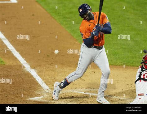 Philadelphia United States 02nd Nov 2022 Houston Astros Yordan Alvarez Is Hit By A Pitch