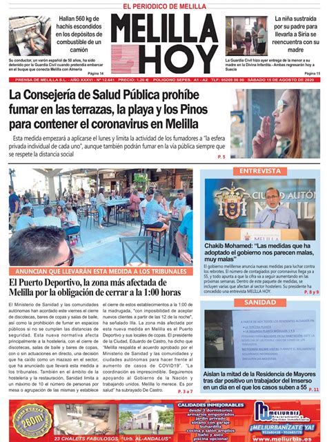 Consulte La Portada De Melilla Hoy Del S Bado De Agosto De