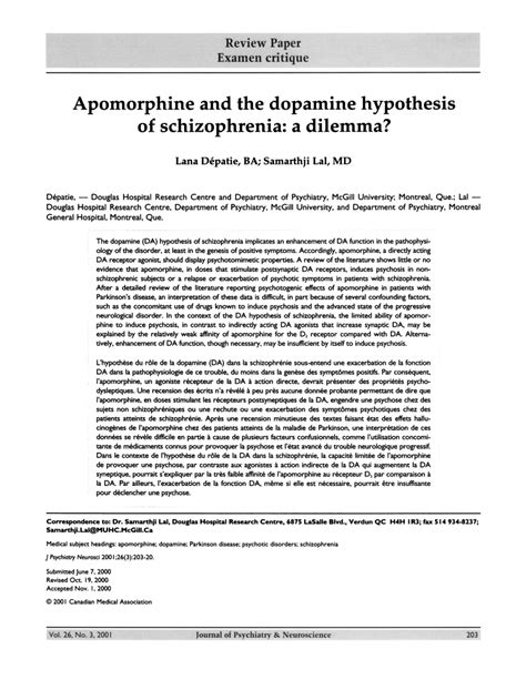 (PDF) Apomorphine and the dopamine hypothesis of schizophrenia: A dilemma?