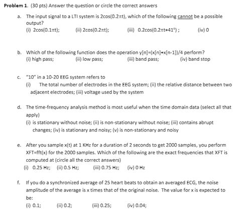 Solved Problem 1 30 Pts Answer The Question Or Circle The