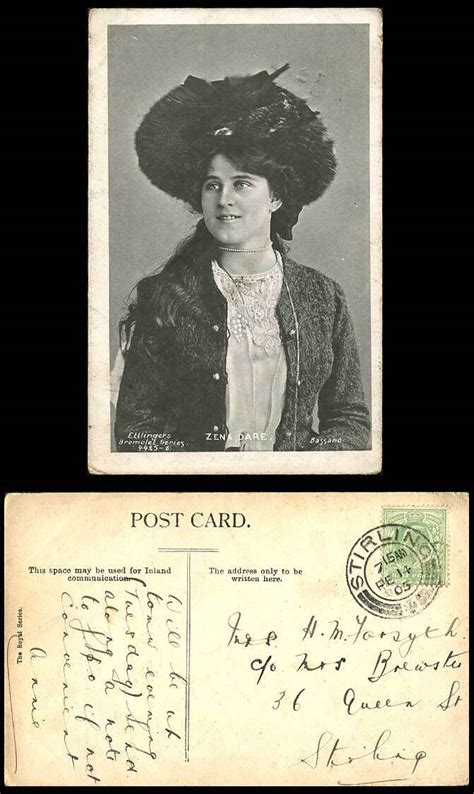 Actresses Miss Zena Dare Wear Hat Necklace Old Postcard Ettlingers