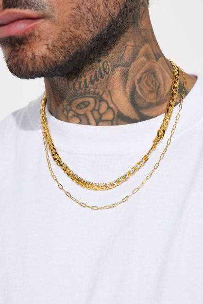 higher  double chained necklace gold fashion nova