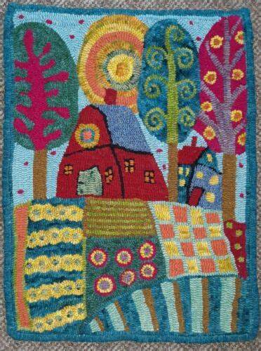 RUG HOOKING CRAFT PAPER PATTERN Barn Garden Landscape Folk Art KARLA