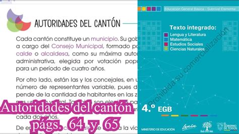 Autoridades del cantón págs 64 y 65 Texto de Estudios Sociales 4EGB