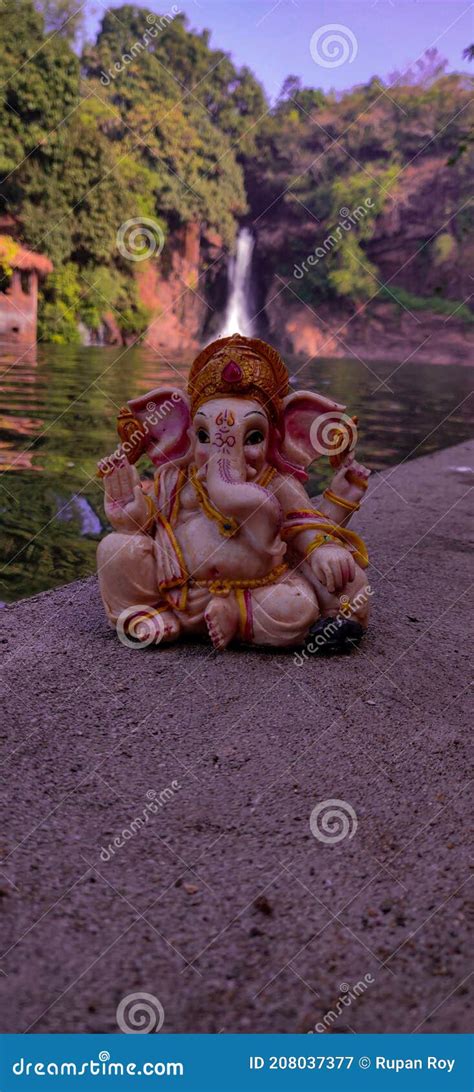 Lord Ganesh On The Waterfall Stock Image Image Of Monument Flower