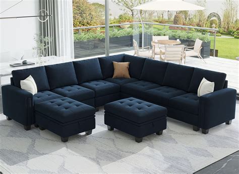 Buy Belffin Oversized Velvet Modular 8 Seat Sectional Sofa Set With