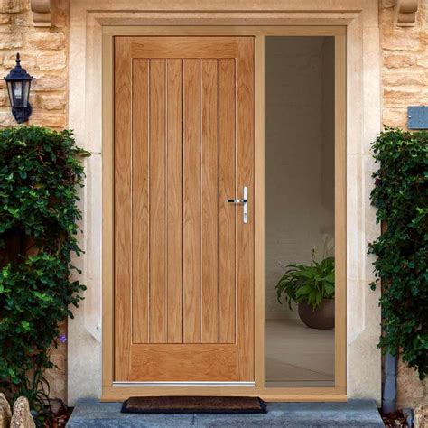 Norfolk Flush Exterior Oak Door And Frame Set One Unglazed Side