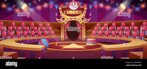 Caricatura circo arena Escenario redondo bajo cúpula de marquesina con